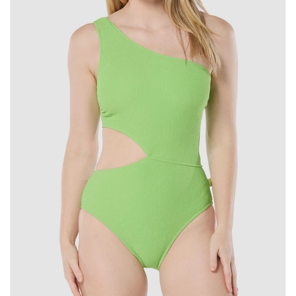Michael Kors Women's Green One-Shoulder Side-Cutout Swimsuit Size‎ 4 (36)